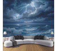 NAWVNMI Papier Peint Photo Murale Orage Plage, Papier Peint en Soie, Éclair Ciel, Décoration Murale XXL pour Salon Chambre Bureau, Poster Mural Nature 300 x 210cm