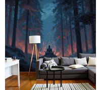 NAWVNMI Papier peint Royaume Secret Forêt Néon Géométrique Motifs 200 x 140cm Mur XXL décoration Moderne Décoration Wallpaper Muraux Photo Salon Chambre Bleu Marine Brun Rougeâtre