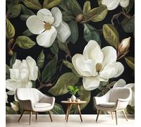 NAWVNMI Papier Peint Soie Magnolia Feuilles 350x256cm Blanc Vert Moderne Décoration Murale Tableaux Muraux Tapisserie Salon Chambre à Coucher Bureau Salle Peinture À L'Huile Plantes