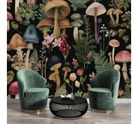 NAWVNMI Papier Peint Soie Panoramique Champignons Fleurs Sauvages, 350 x 256cm, 3D Poster Geant Mural Personnalisé, Forêt Plantes, pour Salon Chambre restaurant Décoration Murale