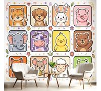 NAWVNMI Papier Peints Panoramique Animaux Grille Arrière-Plan, Poster Geant Mural, Dessin Animé Bordure Pour Salon Chambre à Coucher Chambre D'Enfant Décoration Murale, (400 x 280cm)