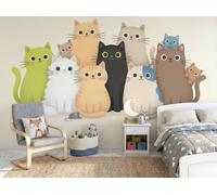 NAWVNMI Papier Peints Panoramique Chats Famille, Poster Geant Mural, Dessins Animés Animaux De Compagnie Pour Salon Chambre à Coucher Chambre D'Enfant Décoration Murale, (250 x 175cm)