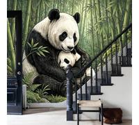 NAWVNMI Papier Peints Panoramique Forêt De Bambous Luxuriante, Poster Geant Mural, Maman Panda Et Son Petit Pour Salon Chambre à Coucher Chambre D'Enfant Décoration Murale, (300 x 210cm)