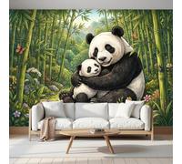 NAWVNMI Papier Peints Panoramique Mère Panda Et Son Petit, Poster Geant Mural, Forêt De Bambous Fleurs Sauvages Pour Salon Chambre à Coucher Chambre D'Enfant Décoration Murale, (400 x 280cm)