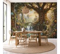 NAWVNMI Papier Peints Panoramique Royaume Magique Secret, Poster Geant Mural Personnalisé 3D, Arbre Ancien Bibliothèque Pour Salon Chambre à Coucher Chambre D'Enfant Décoration Murale, (450 x 315cm)