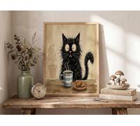 NAWVNMI Poster Dessins Animés Animaux De Compagnie, Chat Noir Goûter Decoration Affiche, 30x40cm Poster Mural Decoration Murale, Affiche Toilette, Sans Cadre