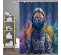 NAWVNMI Rideau de Douche Astronaute 94.5x78.7 inch Rideau de Douche pour Enfant Couleur Fumée Rideau Salle de Bain Imperméable Rideau Baignoire avec 12 Crochets (Bleu Orange)