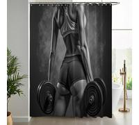 NAWVNMI Rideau de Douche Athlètes Féminines 94.5x78.7 inch Rideau de Douche pour Enfant Art du Fitness Rideau Salle de Bain Imperméable Rideau Baignoire avec 12 Crochets (Gris)