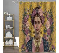 NAWVNMI Rideau de Douche Femme Portrait 71x78.7 inch Rideau de Douche pour Enfant Fleurs Papillons Rideau Salle de Bain Imperméable Rideau Baignoire avec 12 Crochets (Jaune Doré Rose)