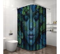 NAWVNMI Rideau de Douche Femme Visage Gros Plan 71x71 inch Rideau de Douche pour Enfant Thèmes Naturels Art Rideau Salle de Bain Imperméable Rideau Baignoire avec 12 Crochets (Vert Cyan)
