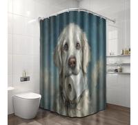 NAWVNMI Rideau de Douche Loisirs Chiens 71x78.7 inch Rideae de Douche pour Enfant Animaux Peintures À l'huile Rideau Salle de Bain Imperméable Rideae Baignoire avec 12 Crochets (Blanc Bleu)