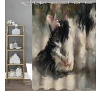NAWVNMI Rideau de Douche Peinture À l'huile Chat Chaleureux Chat Art pour Salle de Bain, Tissu Polyester Anti Moisissure Imperméable Lavable, 180 x 200 cm avec Crochets