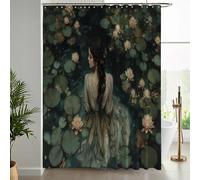NAWVNMI Rideau de Douche Silhouette Féminine Onirique 94.5x78.7 inch Rideau de Douche pour Enfant Nénuphars Étang Rideau Salle de Bain Imperméable Rideau Baignoire avec 12 Crochets (Vert Foncé)
