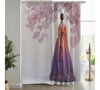 NAWVNMI Rideau de Douche Style Coréen Féminin 94.5x78.7 inch Rideau de Douche pour Enfant Oriental Traditionnel Rideau Salle de Bain Imperméable Rideau Baignoire avec 12 Crochets (Orange Violet)