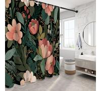 NAWVNMI Rideau Douche Anti Moisissure, Rideau de Douche 180 x 200 cm Peinture Vintage À l'huile Bohème Fleurs Rideaux de Baignoire Tissu Lavable Imperméable Rideaux Salle de Bain avec Crochets