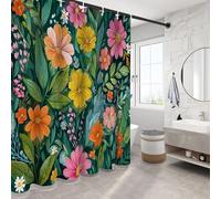 NAWVNMI Souci Rideau de Douche Résistant à l'eau Anti-moisissure Luxuriant Jardin Lavable Tissu en Polyester Rideaux de Salle de Bain avec 12 Crochets (Vert Foncé, 180 x 200 cm)