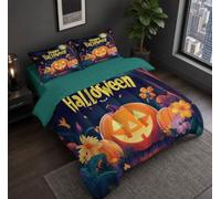 NAWVNMI Thème d'halloween Couette 200×200 cm 4 Saisons Dessin Animé Citrouille Fleur Couette Imprimée sans Housse 3 Personnes, Edredon Réversible Parure De Lit