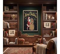 NAWVNMI Toile murale de Rétro Noël Illustration 60x80cm 1 Pièce, Impressions sur toile de Sac Cadeau Dessin Animé Père Noël, Affiches d'œuvres d'art Sans Cadre pour chambre à coucher, salon
