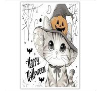 NAWVNMI Toile murale Halloween Animal Illustration, Décoration murale d'Halloween Chapeau De Magicien Chat pour la maison, le salon, la chambre, la bureau, 80x120cm Sans cadre