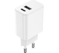 naXlife 3A Quick Charger 20W Chargeur rapide Bloc d'alimentation Chargeur de téléphone portable PD+QC3.0 USB + USB Type-C compatible avec smartphone blanc