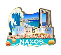 Naxos Grèce Aimant en bois 3D pour réfrigérateur - Souvenirs de voyage - Décorations faites à la main