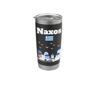 Naxos Voyage Grèce souvenir Architecture grecque drapeau grec Gobelet isotherme en acier inoxydable double paroi