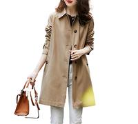 NAYKRA Trench mi-Long Femme Doublure à Carreaux Printemps et Automne Trench de Couleur Unie à Boutonnage Ample (Color : Khaki, Size : XL 55-60kg)