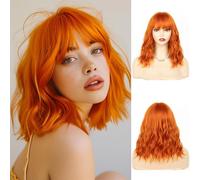 NAYOO Perruque orange avec frange, perruque bob de 35,6 cm avec frange, perruque courte orange longue aux épaules, cheveux synthétiques au gingembre pour fête quotidienne, costume cosplay