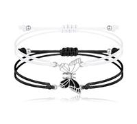 Nayyana Lot de 2 Bracelets BFF Papillon Assortis - Réglable pour Meilleurs Amis, Fait à la Main avec Breloques - Cadeaux de Bijoux, Noir + Blanc