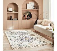 Nazar Tapis Berbère Salon à Franges, Shaggy Multicolore, Motifs Losanges Géométriques, Lavable, Moelleux, Poils Longs (160x230 cm, 3074 Crème)