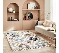 Nazar Tapis Berbere Salon, Tapis Berbere a Franges, Tapis Shaggy, Tapis Berbere Multicolore, Motifs Losanges géométriques, Lavable, Moelleux, Poils Longs, Tapis Berbere (120x170 cm, 3094 Multi)