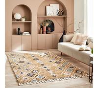 Nazar Tapis Berbere Salon, Tapis Berbere a Franges, Tapis Shaggy, Tapis Berbere Multicolore, Motifs Losanges géométriques, Lavable, Moelleux, Poils Longs, Tapis Berbere (80x150 cm, 3144 Jaune)