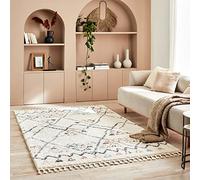 Nazar Tapis Berbere Salon, Tapis Berbere Multicolore, Motifs Losanges Géométriques, Lavable, Moelleux, Poils Longs (160x230 cm, 3110 Crème)