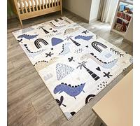 Nazar Tapis Chambre Enfant, Tapis Bébé, Tapis Enfant pour Fille et garçon à Motifs Dinosaure, Carte du Monde et Animaux (740 Bleu, 80x150 cm)
