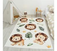 Nazar Tapis Chambre Enfant, Tapis Bébé, Tapis Enfant pour Fille et garçon à Motifs Dinosaure, Carte du Monde et Animaux (747 Beige, 80x150 cm)