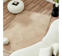 Nazar Tapis de Salon - Rectangulaire Doux Motif Géométrique en Beige et Blanc pour Chambre et Couloir (200x290 cm)