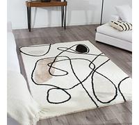 Nazar Tapis Lasso à Motif géométrique, Poils Longs, Tapis Salon, Chambre, Tapis Abstrait, Graphique, Tapis Crème (674 Ivoire, 120x160 cm)