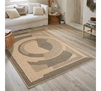 Nazar Tapis Nature, Naturel Boheme, Aspect Jute, Salon, Chambre, Couloirs, Extérieur, Couleur Naturelle (160x160 cm Rond, 8865 Noir)