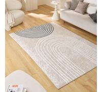 Nazar Tapis Salon Lavable en Machine, Géométrique, Souple et Facile d'entretien, Antidérapant, en Polyester (760 Beige, 120x160 cm)