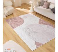 Nazar Tapis Salon Lavable en Machine, Géométrique, Souple et Facile d'entretien, Antidérapant, en Polyester (752 Beige, 80x150 cm)
