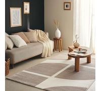 Nazar Tapis Salon Multicolore Rectangulaire, Motif Géométrique, Doux pour Chambre et Couloir, Crème, Grand (561 Beige, 80x150 cm)