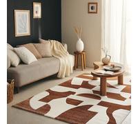 Nazar Tapis Salon Multicolore Rectangulaire, Motif Géométrique, Doux pour Chambre et Couloir, Crème, Grand (562 Marron, 120x160 cm)