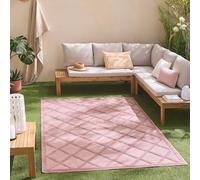 Nazar Tapis Salon Santorini, Interieur Exterieur, Moderne, Blanc, Beige, Gris, Noir, Turquoise, Jaune, Rose, Motif Relief, Poils Court et Doux (991 Rose, 80x150 cm)