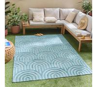 Nazar Tapis Salon Santorini, Interieur Exterieur, Moderne, Blanc, Beige, Gris, Noir, Turquoise, Jaune, Rose, Motif Relief, Poils Court et Doux (985 Turquoise, 80x150 cm)