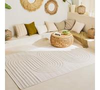 Nazar Tapis Salon Santorini, Interieur Exterieur, Moderne, Blanc, Beige, Gris, Noir, Turquoise, Jaune, Rose, Motif Relief, Poils Court et Doux (987 Blanc, 160x230 cm)