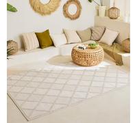 Nazar Tapis Salon Santorini, Interieur Exterieur, Moderne, Blanc, Beige, Gris, Noir, Turquoise, Jaune, Rose, Motif Relief, Poils Court et Doux (991 Blanc, 200x290 cm)