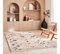 Nazar Tapis Salon, Tapis Berbere a Franges, Tapis berbere Shaggy, Tapis Berbere Multicolore, Motifs Losanges géométriques, Lavable, Moelleux, Poils Longs (80x150 cm, 3144 Rose)