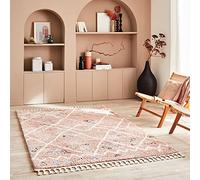 Nazar Tapis Salon, Tapis Berbere a Franges, Tapis Shaggy, Tapis Berbere Multicolore, Motifs Losanges géométriques, Lavable, Moelleux, Poils Longs (80x150 cm, 3110 Rose)