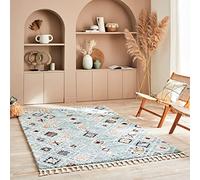 Nazar Tapis Salon, Tapis Berbere a Franges, Tapis Shaggy, Tapis Berbere Multicolore, Motifs Losanges géométriques, Lavable, Moelleux, Poils Longs (80x150 cm, 3144 Turquoise)