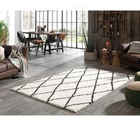 Nazar Tapis Shaggy Berbere à Poils Longs, Tapis Doux et Confortable, Tapis Salon Creme, Noir, Anthracite, Boheme (450 crème, 120x160 cm)